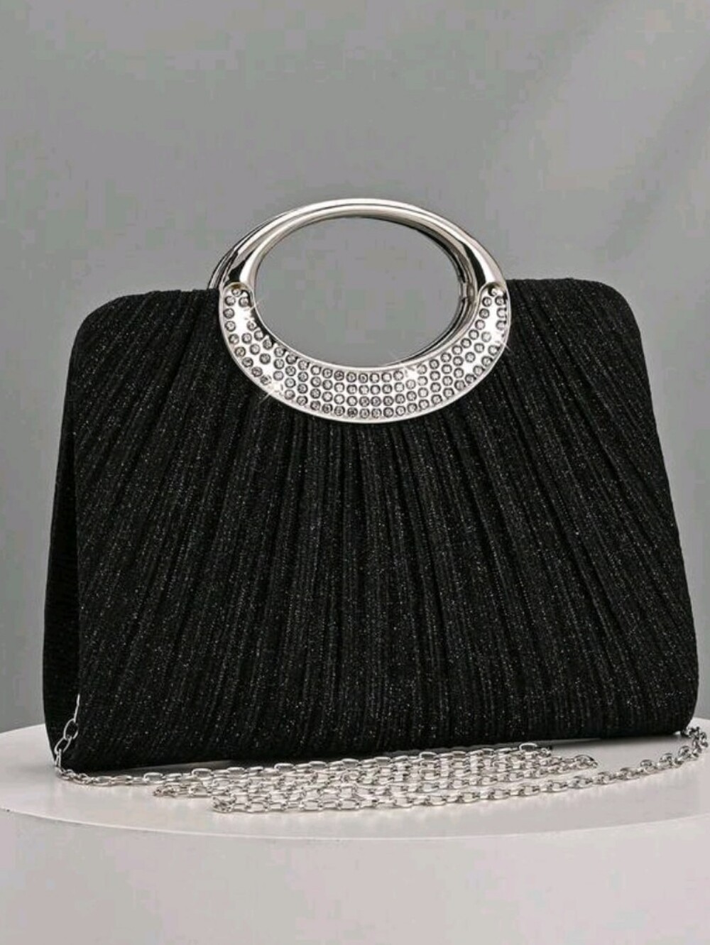 BRAND NEW ** Black Evening Clutch with Silver Crystal Handle